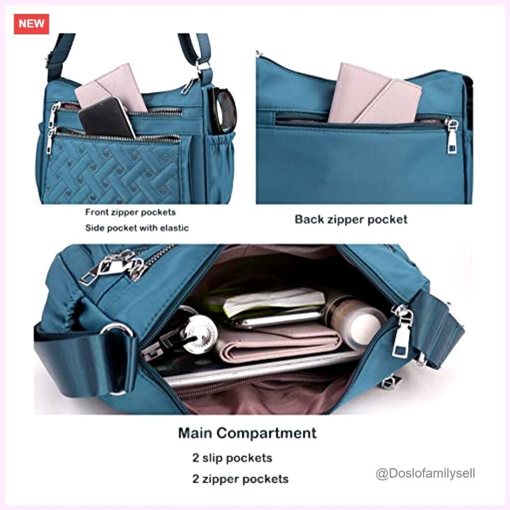Nylon Crossbody Bag Multi-Pocket Lightweight Work Travel Shoulder Bag - Picture 5 of 7